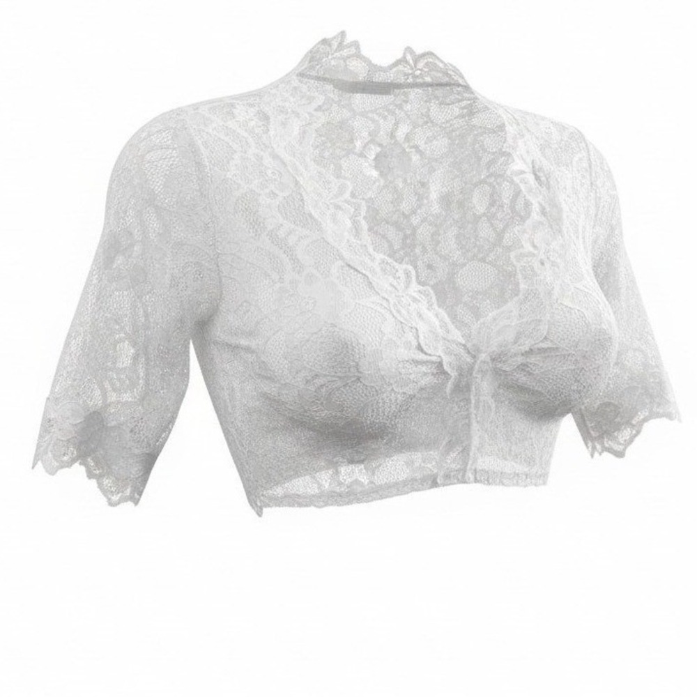 New 2XL White Lace Dirndl Blouse Undershirt Top‎ Stretchy V Neck Crop